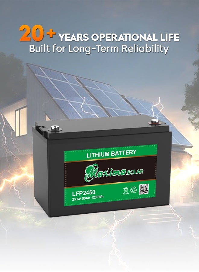 Maxima Lithium Battery 25.6V 50Ah SBM-LFP-25.6-LI-50 – LiFePO4 Deep Cycle, High Efficiency, Long Life, Solar & Backup Power Storage Solution - Image 2